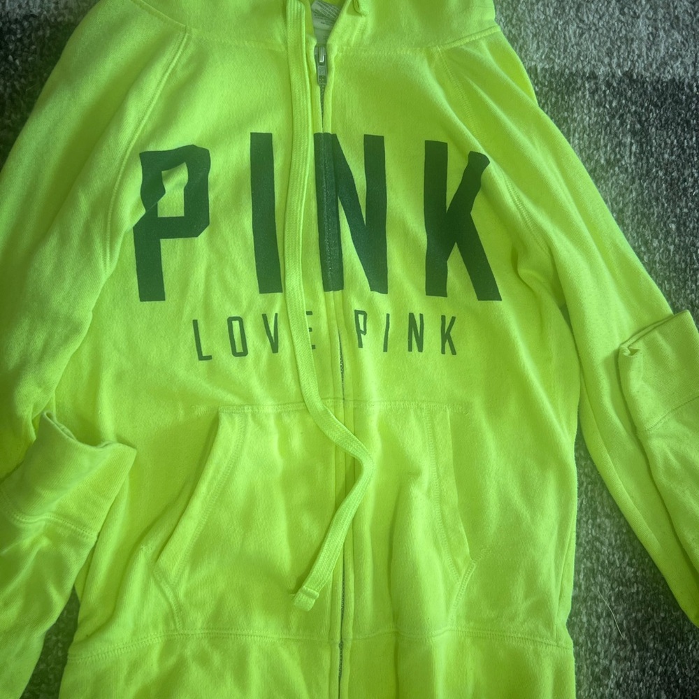 Bright yellow PINK zip up jacket. SIZE: EXTRA SMALL.